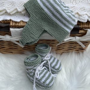 luxury striped baby bonnet and booties gift set