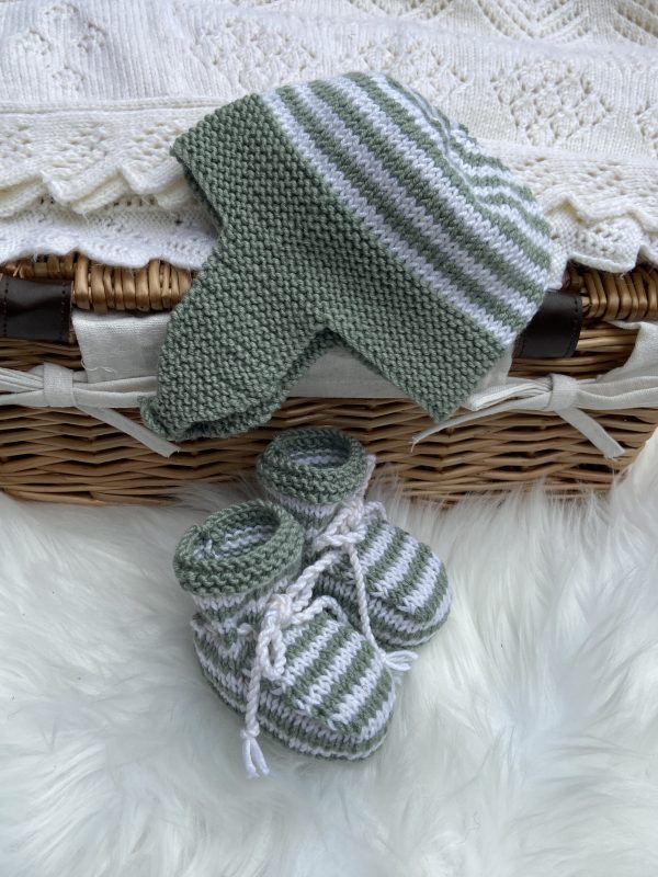 luxury striped baby bonnet and booties gift set