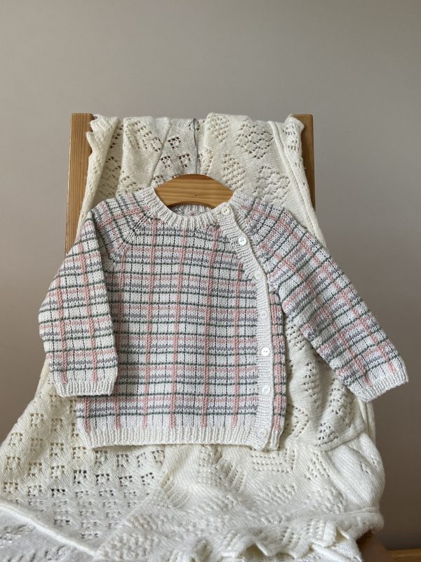 Lily Hand Knitted Plaid Baby Cardigan - Image 2