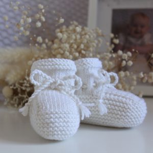 Hand Knitted Classic Baby Bonnet, Hat, Booties