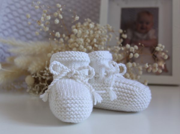 Hand Knitted Classic Baby Bonnet, Hat, Booties