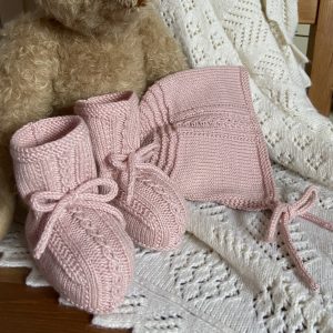 Alice Hand Knitted Bonnet & Booties Set