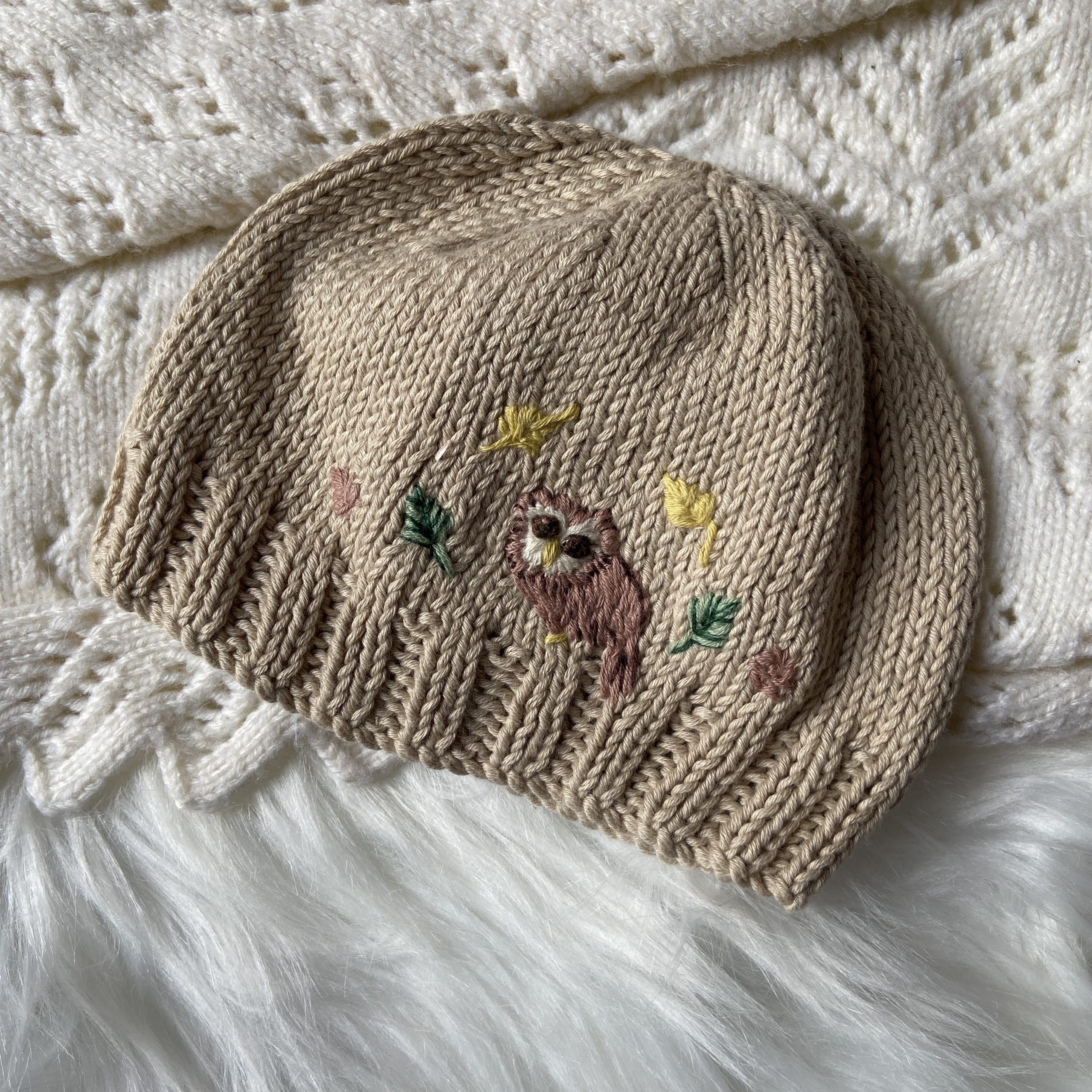 Owl cotton beanie hat - 0-3 months